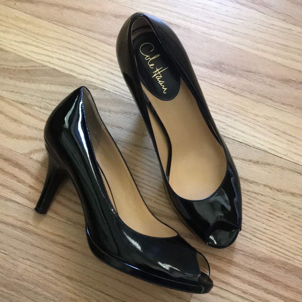 Cole Haan Nike Air Peep Toe Black Patent Pumps Size 10